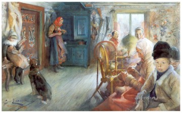 冬の農民の室内 1890 年 カール・ラーソン Oil Paintings